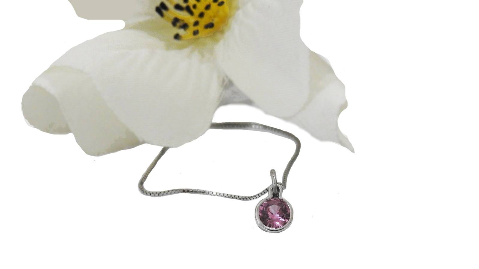 Pendant Deluxe Pink Sapphire Round Pendant 4.5 mm. 14K or 18K gold  Minimalist pendant