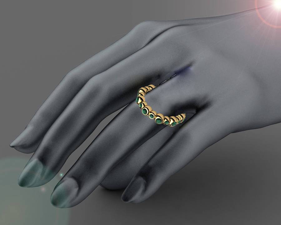 Emerald Eternity Ring 20 stones 18K gold Jewelry marriage anniversary ring wedding party May Birthstone