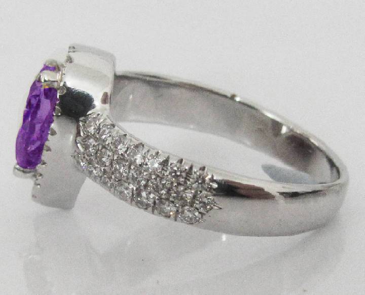 Gold ring Diamond ring Amethyst ring Pear shape Amethyst Pave Diamond Ring in 18K White gold