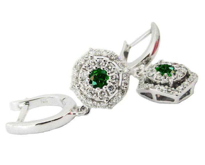 Vintage Diamond Earrings Genuine Emerald Earrings Drop Earrings Chandelier Earrings Wedding Earrings Diamond Floral Earrings 14K White Gold