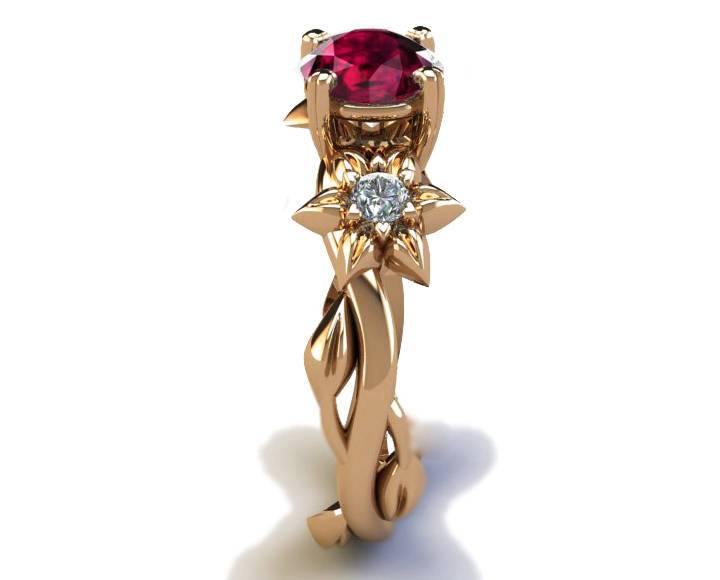 Filigree ring Gold ring Ruby Ring Art Nouveau unique Engagement ring Solid Gold Flower design in Rose gold