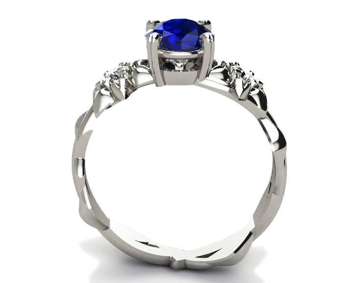Blue Sapphire Engagement Ring Mother to be Ring Promise Ring Art Deco Floral ring Solid Gold  Flower design 14K or 18K White gold