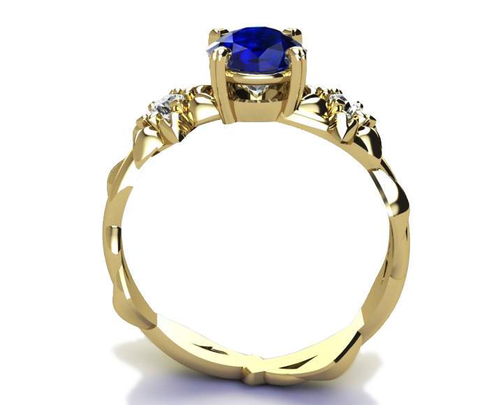 Filigree ring Gold ring Sapphire Ring Art Nouveau unique Engagement ring Solid Gold Flower design in Yellow gold