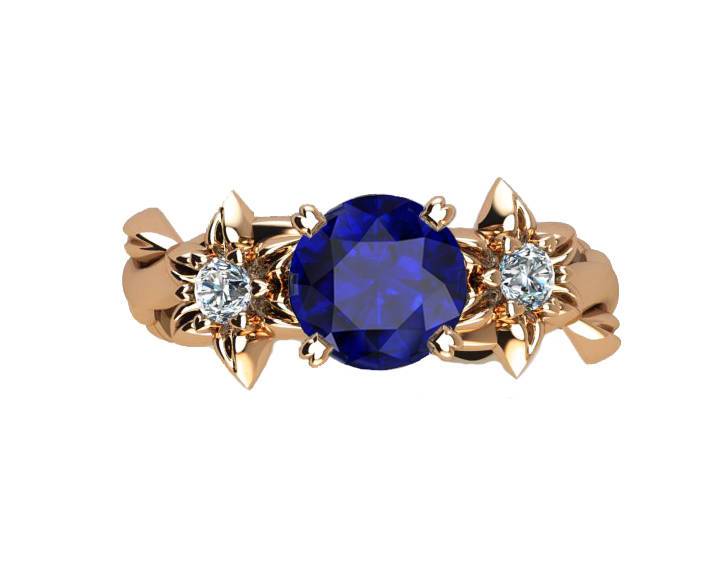 Floral ring Promise ring Edwardian ring unique Engagement ring Sapphire Ring Solid Gold  14K or 18K Rose gold