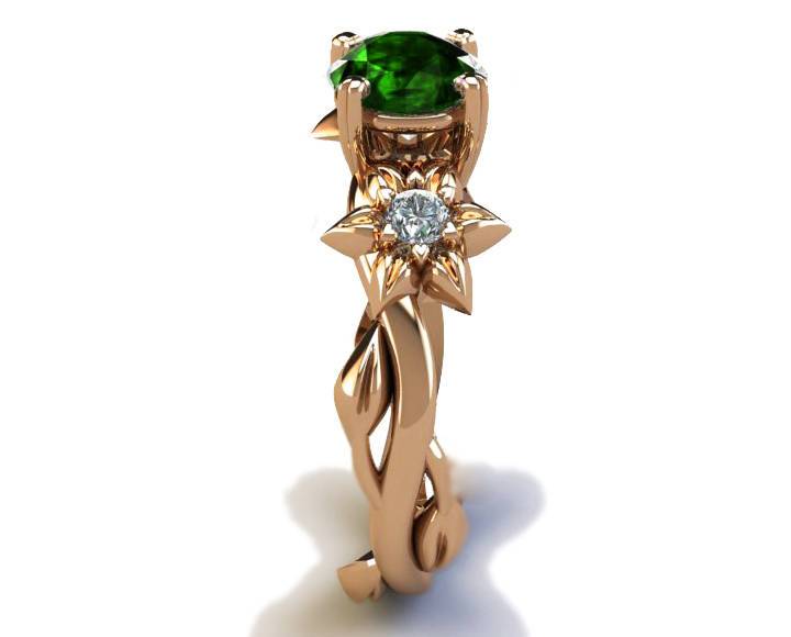 Claddagh ring Brutalist ring Emerald Ring Art Nouveau unique Engagement ring Solid Gold  Yellow gold