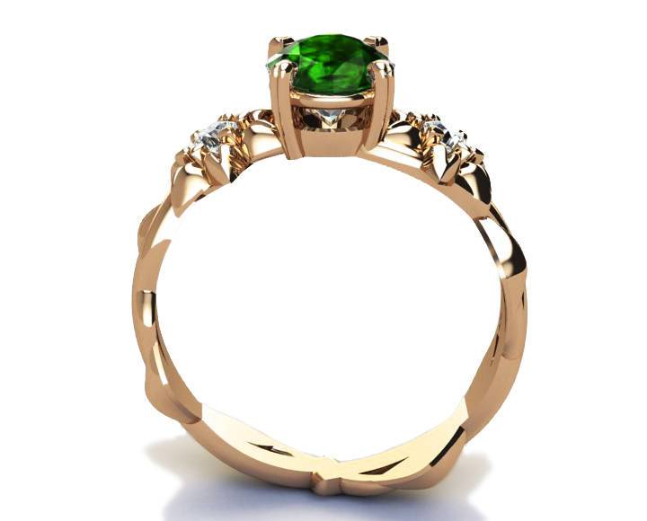 Claddagh ring Brutalist ring Emerald Ring Art Nouveau unique Engagement ring Solid Gold  Yellow gold