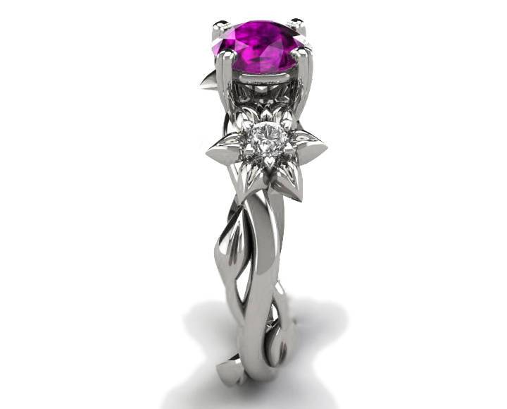 Filigree ring Gold ring Amethyst Ring Art Deco unique Engagement ring Solid Gold Flower design in White gold