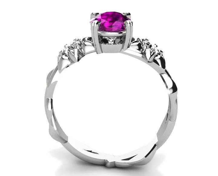 Filigree ring Gold ring Amethyst Ring Art Deco unique Engagement ring Solid Gold Flower design in White gold