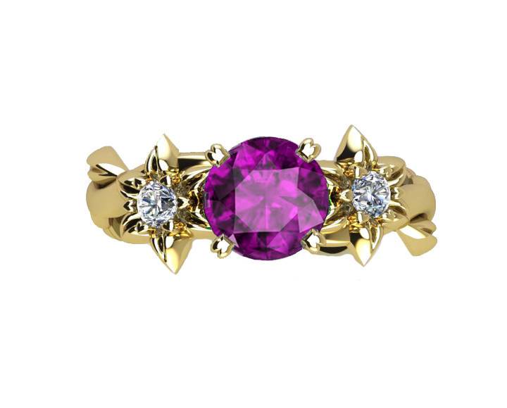 Amethyst Ring Flower Ring Filigree ring Botanical Ring Art Nouveau unique Engagement ring Solid Gold