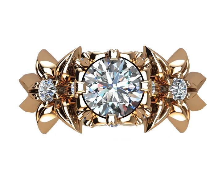 Filigree leaf Engagement ring Gold ring Solid Gold Art Nouveau unique ring Moissanite ring Flower design in Rose gold