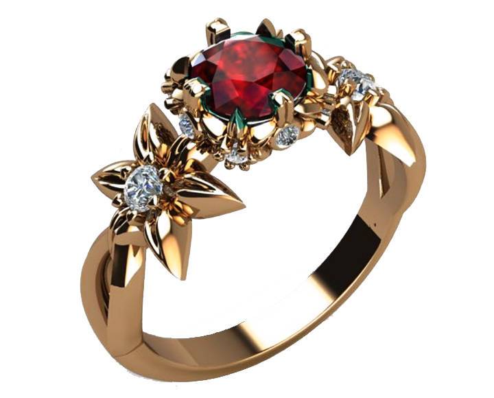 Promise ring Gold ring Anniversary ring Edwardian ring unique ring Solid Gold  Asian Ruby ring Flower ring, 14K or 18K Rose gold