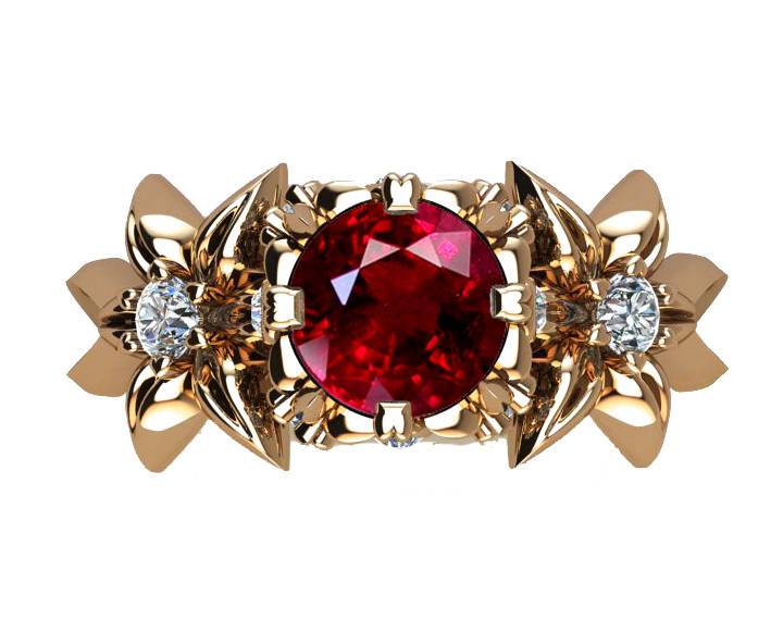 Promise ring Gold ring Anniversary ring Edwardian ring unique ring Solid Gold  Asian Ruby ring Flower ring, 14K or 18K Rose gold