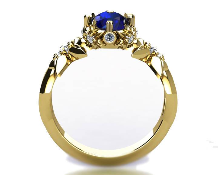 Filigree ring Gold ring Art Nouveau unique Engagement ring Solid Gold Sapphire ring Flower design in Yellow gold