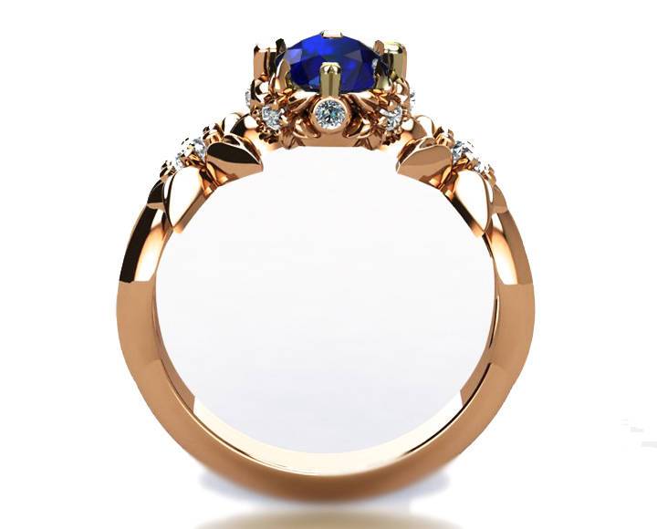 Filigree ring Gold ring Art Nouveau unique Engagement ring Solid Gold Sapphire ring Flower design in Rose gold