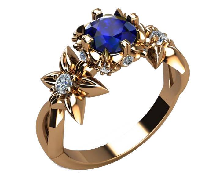 Filigree ring Gold ring Art Nouveau unique Engagement ring Solid Gold Sapphire ring Flower design in Rose gold - Lianne Jewelry