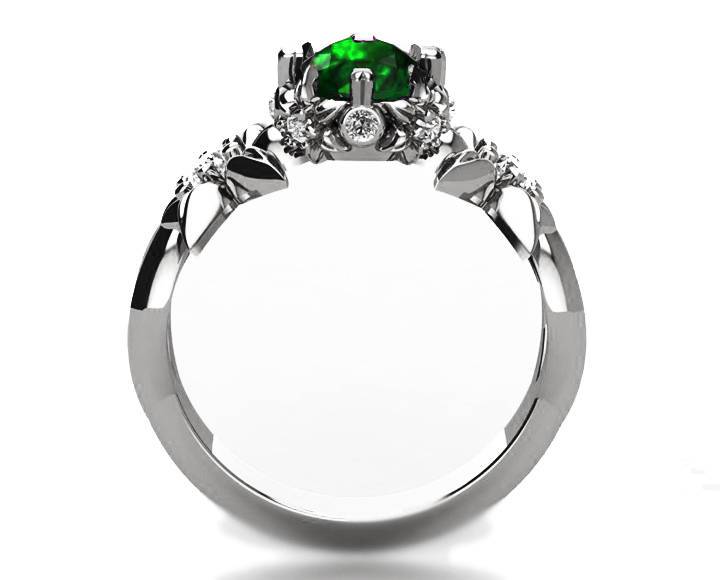 Flower Ring Emerald Filigree ring Gold ring Art Nouveau unique Engagement ring Solid Gold Emerald ring Flower design in White gold