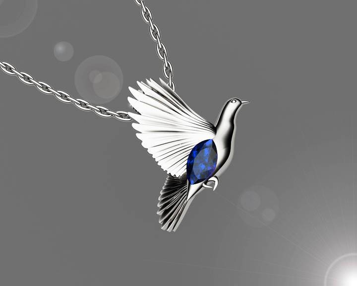 Bird Pendant Minimalist pendant 14K white gold Pendant Blue Pendant Wings Pendant Peace Bird Sapphire Pendant Marquise stone including chain
