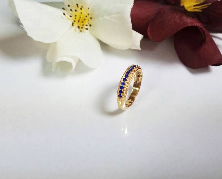 Sapphire Wedding band Half Eternity 17th Anniversary Micro pave 18K White or Yellow gold