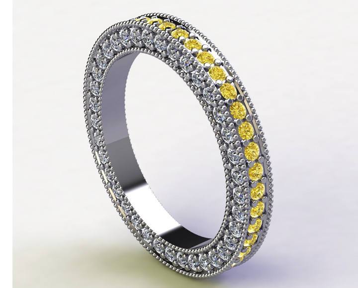 milgrain wedding band Gold ring Yellow Sapphire & Diamond ring Eternity Ring anniversary ring Anniversary Gift 115 stones