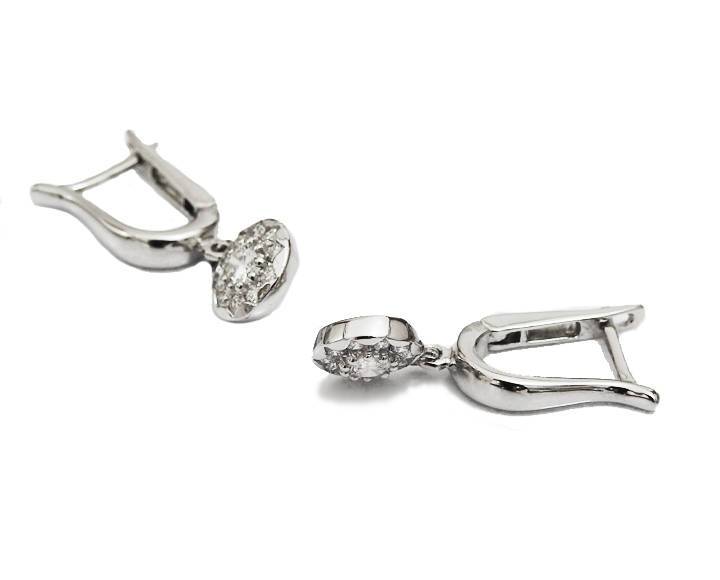 Vintage Gold Earrings Gold Earrings  White gold Diamond Halo Drop Earrings 14K