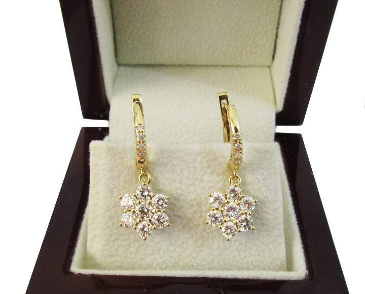 Vintage Botanical Earrings Woman gift Dangle Earrings Flower Earrings  Diamond Earrings Art Nouveau Chandelier Earrings 18K Yellow Gold