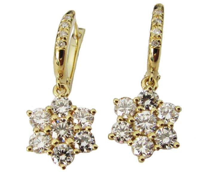 Vintage Botanical Earrings Woman gift Dangle Earrings Flower Earrings  Diamond Earrings Art Nouveau Chandelier Earrings 18K Yellow Gold