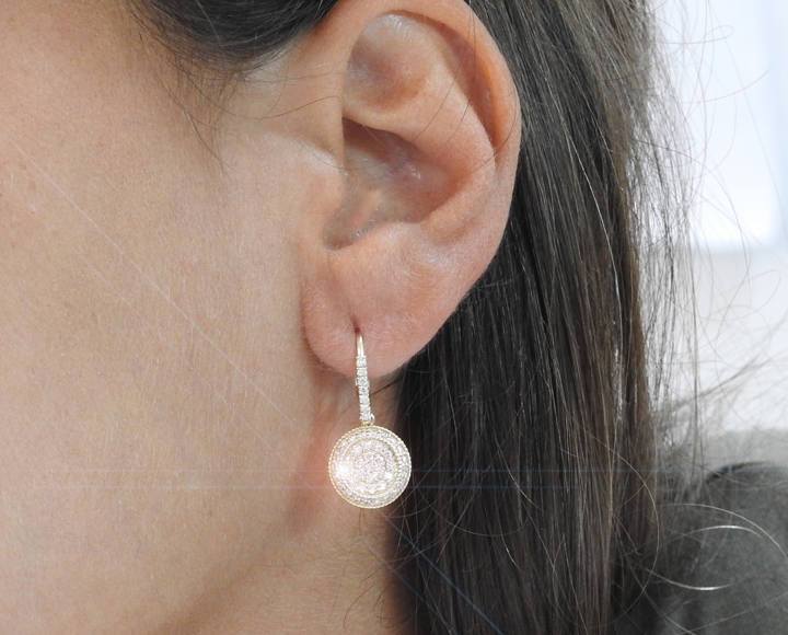 Vintage Gold Earrings Diamond Earrings Pave Earrings Wedding Earrings Diamond Round Earrings 14K Yellow Gold Diamond Earrings
