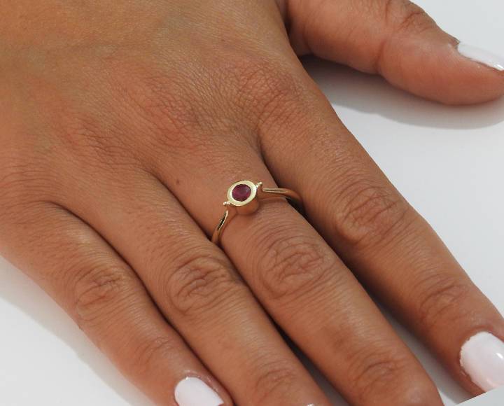 Ruby Engagement Ring Solitaire Ring Minimalist Ring Bezel set in 14K Yellow gold July Birthstone
