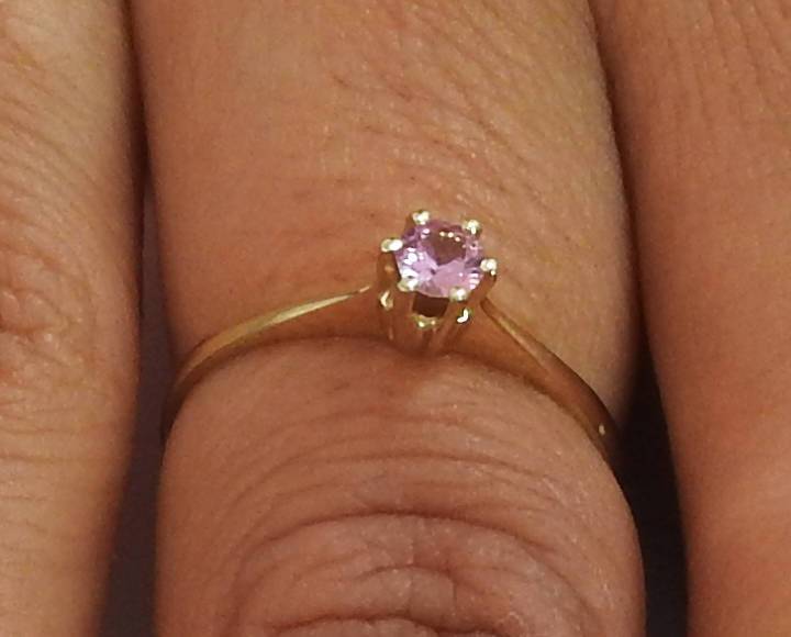 Girlfriend gift Gold ring Boho ring Minimalist ring Solitaire Ring Pink Sapphire Ring  Thin Ring 14K Yellow gold September Birthstone