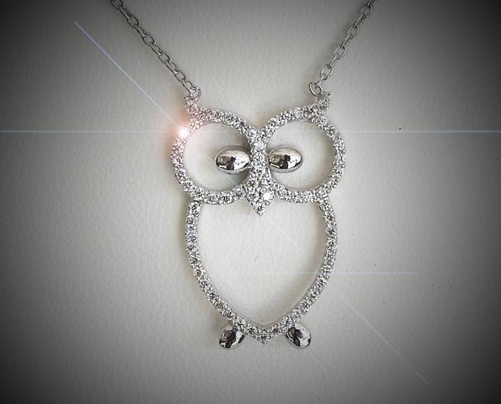 Diamond Pendant Owl Pendant Animal pendant Gold Jewelry Necklace  Logo Charm Sign Medallion Jewellery 14K or 18K White Yellow or Rose gold