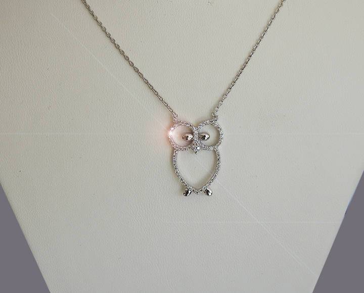 Diamond Pendant Owl Pendant Animal pendant Gold Jewelry Necklace  Logo Charm Sign Medallion Jewellery 14K or 18K White Yellow or Rose gold