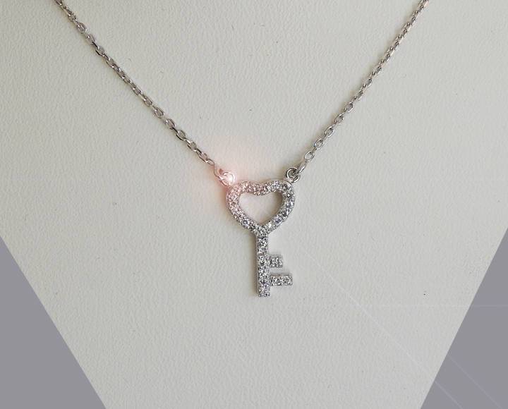 Key Pendant Necklace Diamond Pendant Key charm Gold Pendant Love pendant 14K or 18K White Yellow or Rose gold