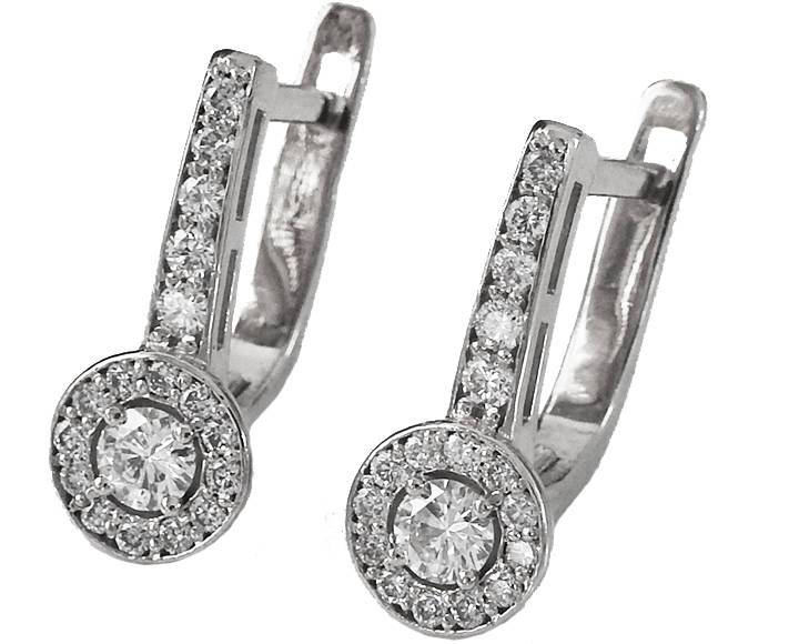 Lever Back Earrings Halo Earrings Diamond Hoop Earrings Wedding Earrings Diamond Floral Earrings 14K or 18K White Gold - Lianne Jewelry