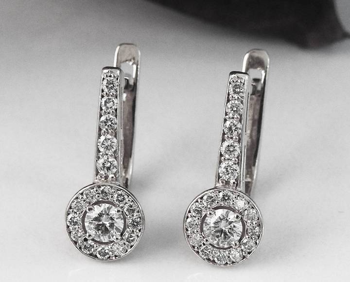 Lever Back Earrings Halo Earrings Diamond Hoop Earrings Wedding Earrings Diamond Floral Earrings 14K or 18K White Gold