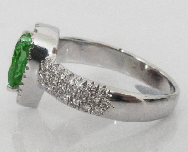Vintage Gold ring Emerald ring Diamond ring Pear shape Emerald Pave Diamond Ring in 18K White gold