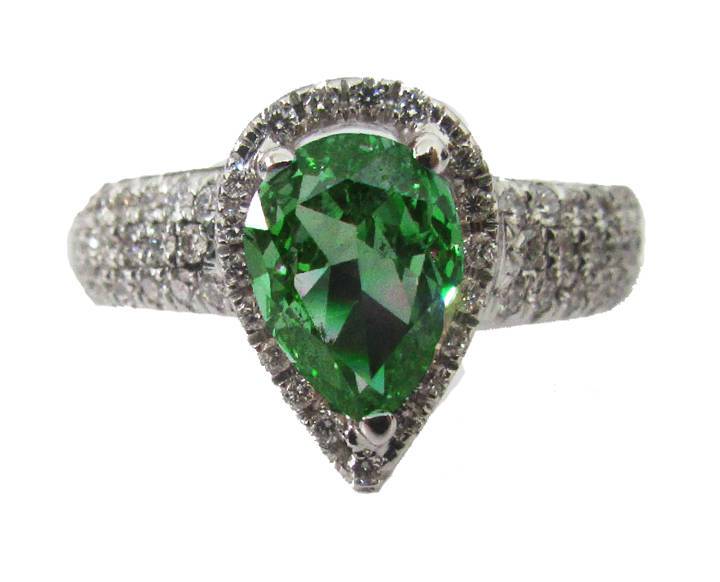 Vintage Gold ring Emerald ring Diamond ring Pear shape Emerald Pave Diamond Ring in 18K White gold - Lianne Jewelry