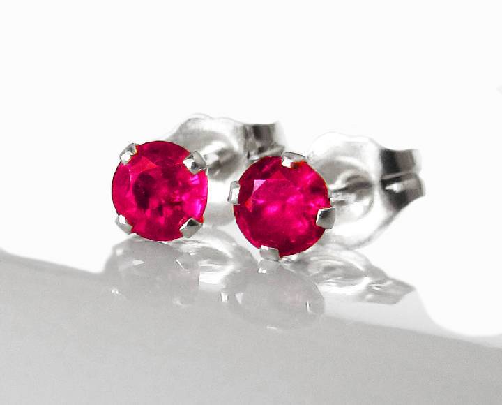 Ruby Stud Earrings 4mm in 14K Yellow or White Gold Earrings Wedding Jewelry Anniversary Gift