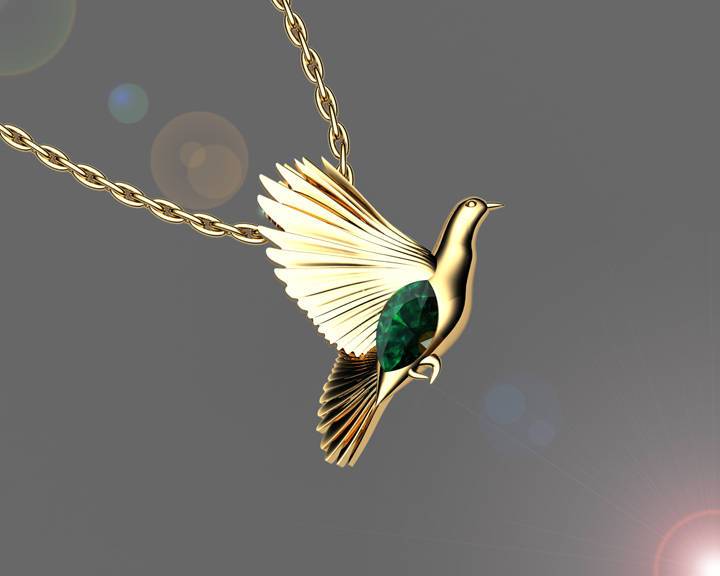 Bird Pendant Peace Pendant Gold Green Marquise Peace Dove Emerald Pendant