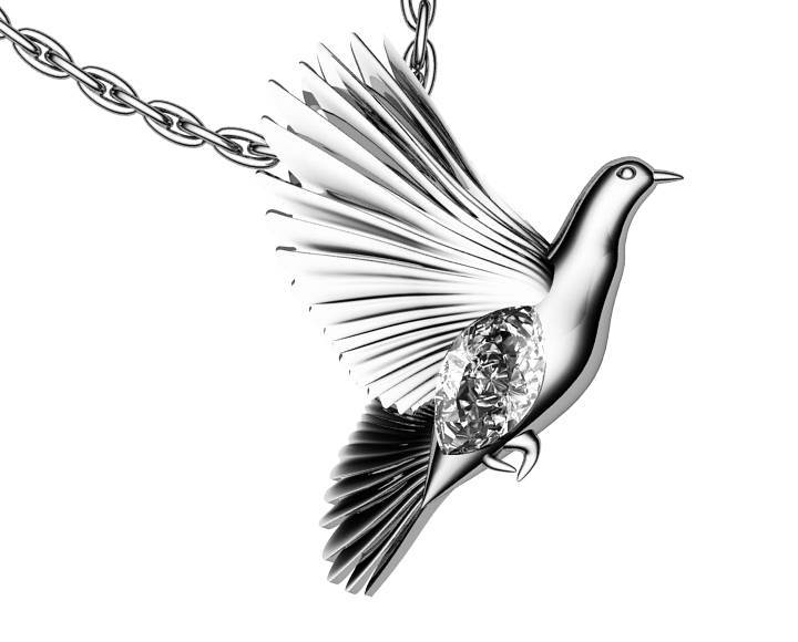 Dove Pendant Wings Pendant Diamond Pendant 14K white gold Peace Pendant Dove Bird Celtic Diamond Marquise Pendant Jewelry Animal Pendant - Lianne Jewelry