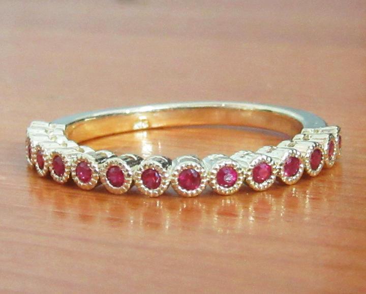 Rוuby Milgrain wedding band, Gold ring, Anniversary Gift, Ruby Ring,  Eternity Band, Solid Gold, Natural Ruby, Birthstone
