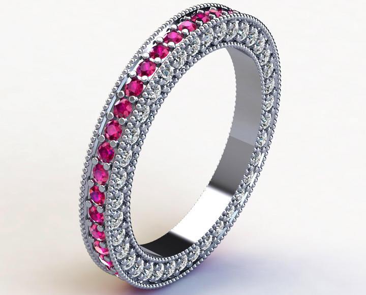 milgrain wedding band Wedding Gift, Gold ring Eternity Ring anniversary ring Anniversary Gift  Pink Sapphire & Diamond Ring