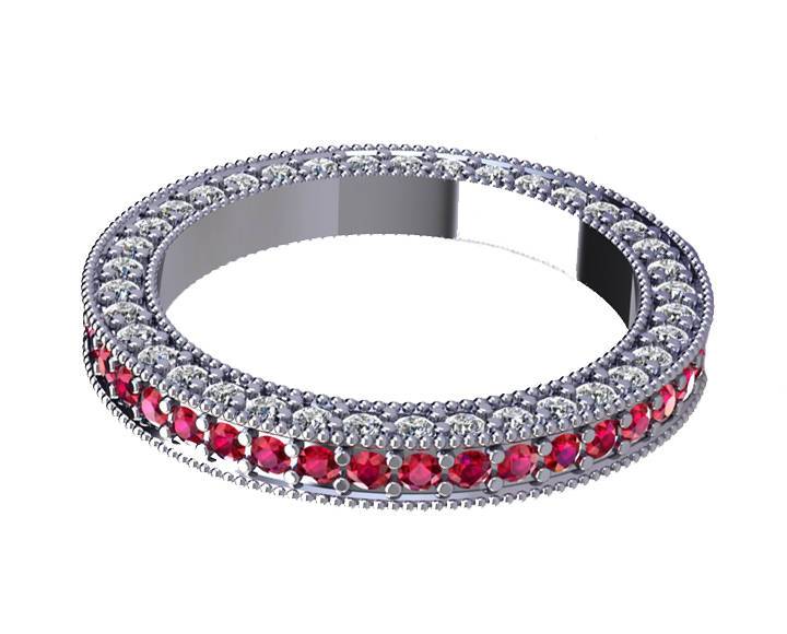 18K White Gold Milgrain Wedding Band  115 stones Gold Ring Ruby & Diamond Ring Eternity Ring Anniversary Ring Ruby Ring Anniversary Gift