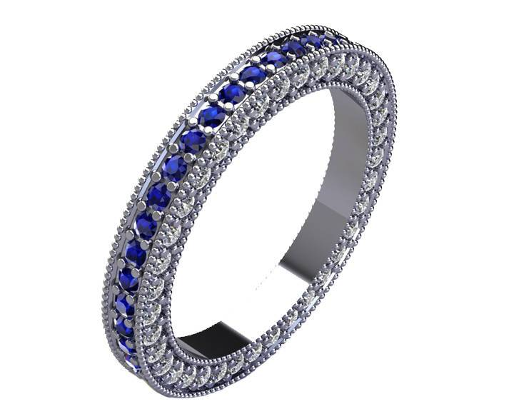 18K Sapphire & Diamond Exclusive Wedding Band 115 stones Eternity Ring anniversary ring Anniversary Gift