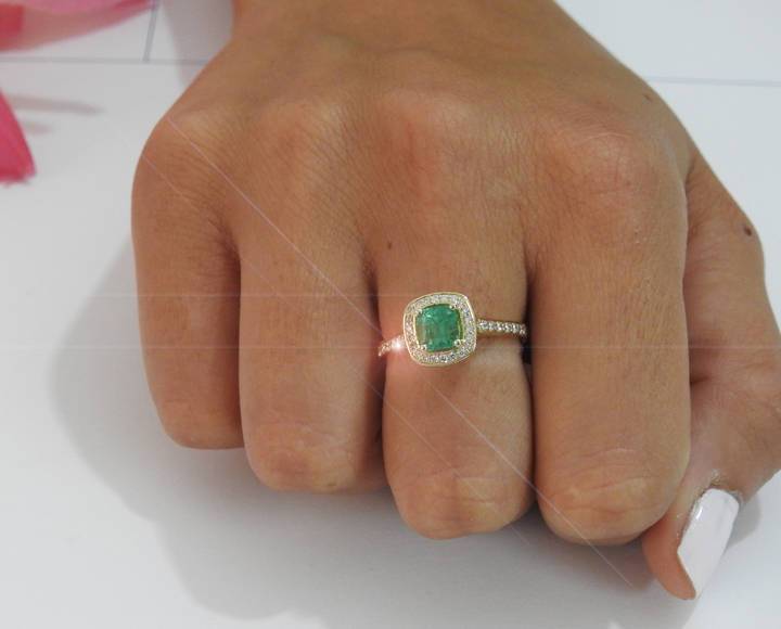 Cocktail Emerald Gold Ring Vintage Ring Yellow gold Frame Pave Diana ring Diamonds surround the Emerald May Birthstone Anniversary Gift