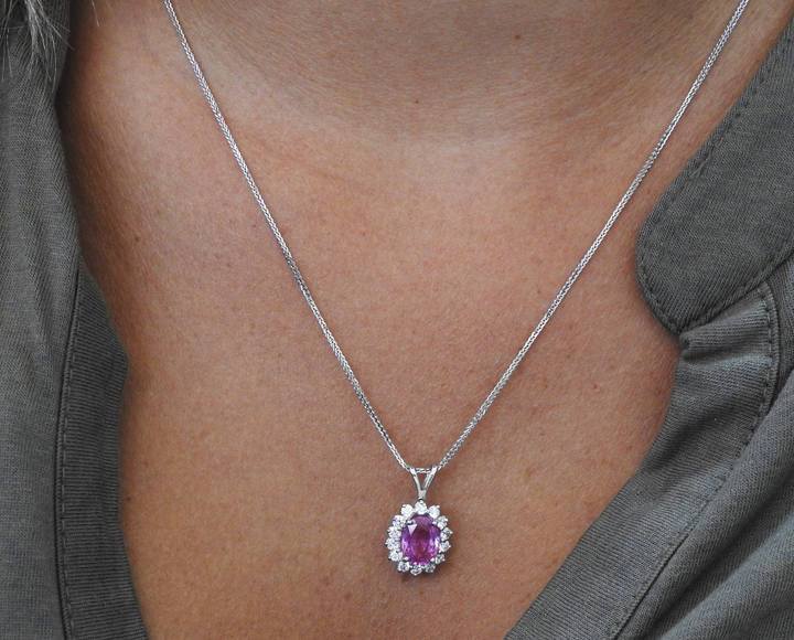Pendant Sapphire Necklace cluster Pendant Pink Sapphire 14K White gold  Minimalist pendant