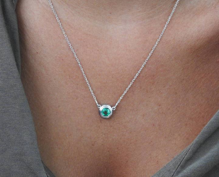 Emerald Pendant Round Pendant Top Quality Emerald Gemstone Pendant Round Pendant Minimalist pendant 14K White gold May Birthstone
