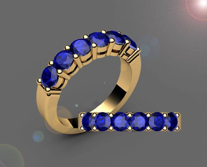 Sapphire Ring Wedding ring Half Eternity ring 6 stones 18K Yellow White or Rose gold Jewelry