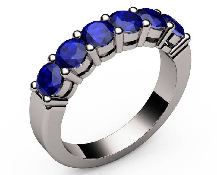 Sapphire Ring Wedding ring Half Eternity ring 6 stones 18K Yellow White or Rose gold Jewelry