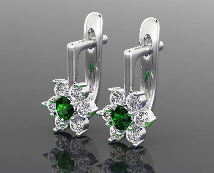 Emerald and Diamond Lever back Hoop Earrings White Gold Earrings Solid Gold Anniversary Earrings