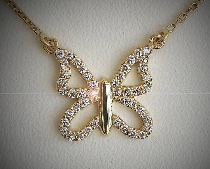 Gold Pendant Diamond Pendant Butterfly Pendant Animal Pendant 14K or 18K White Yellow or Rose gold Minimalist pendant